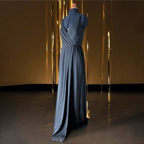 David's Bridal Blk Georgette Pleated Wrap Gown Sz 4 - Picture 6 of 14